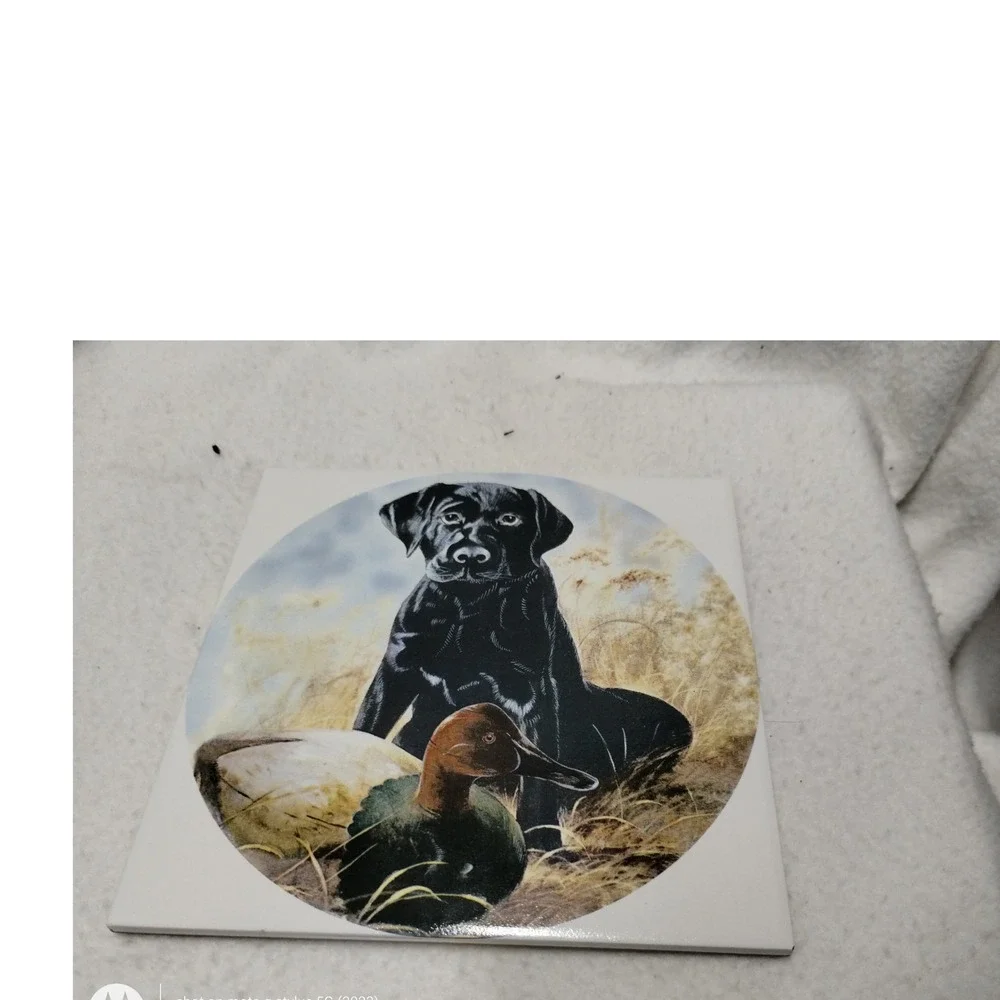Black Labrador Duck Hunting Ceramic Tile Coaster Trivet Cork Back‎ Father's Day
